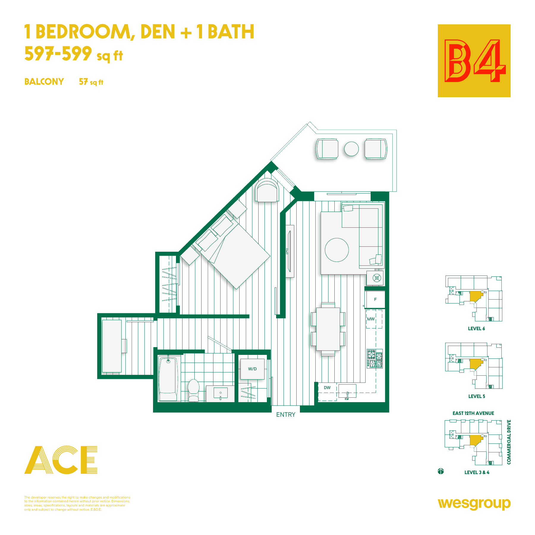 B4 · 1 bedroom + den floor plan