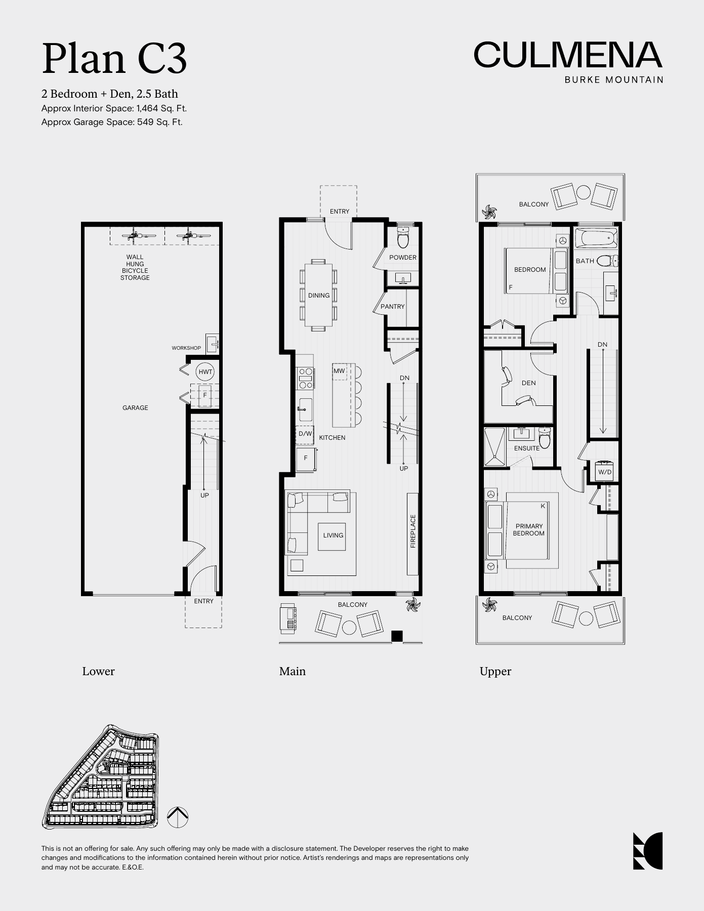 C3 · 2 bedrooms + den floor plan