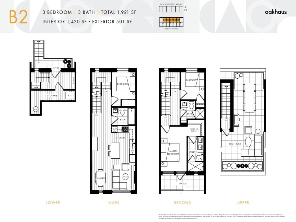 B2 · 3 bedrooms, 3 bathrooms floor plan