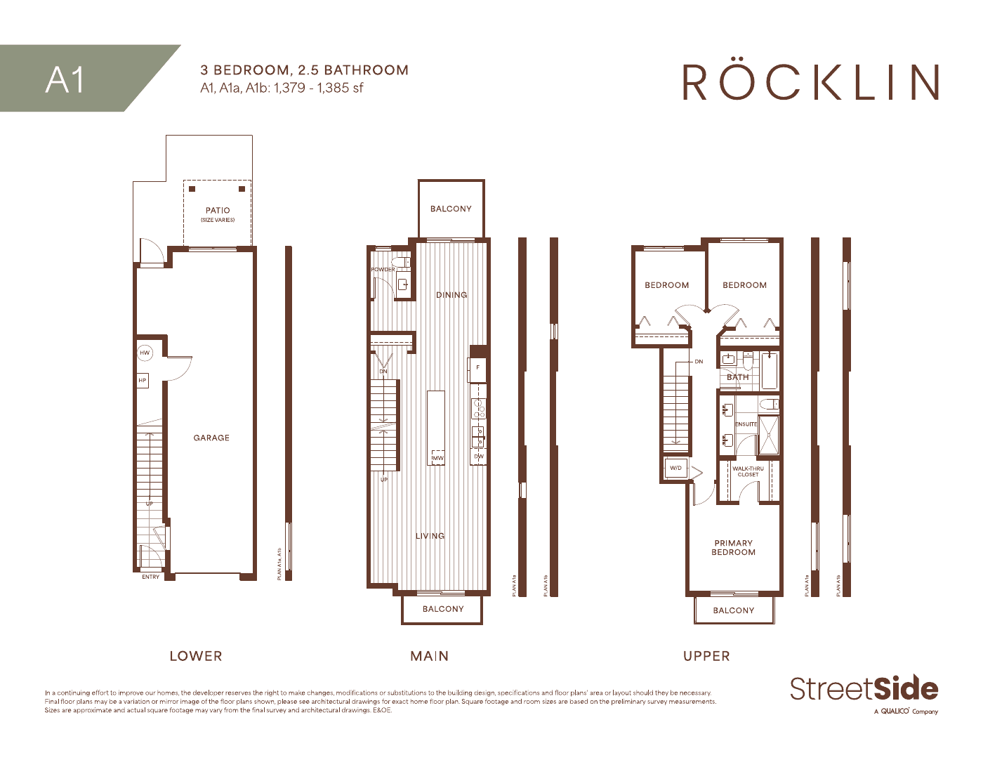 A1 · 3 bedrooms, 2.5 bathrooms floor plan